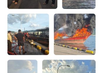 ‎Kapolsek Aertembaga Pimpin Langsung Penanganan Kebakaran KM Natalie 02 di Pelabuhan Bitung ‎