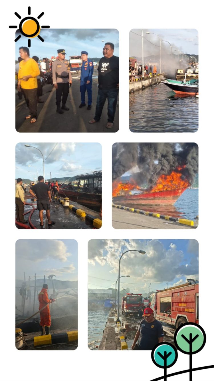 ‎Kapolsek Aertembaga Pimpin Langsung Penanganan Kebakaran KM Natalie 02 di Pelabuhan Bitung ‎